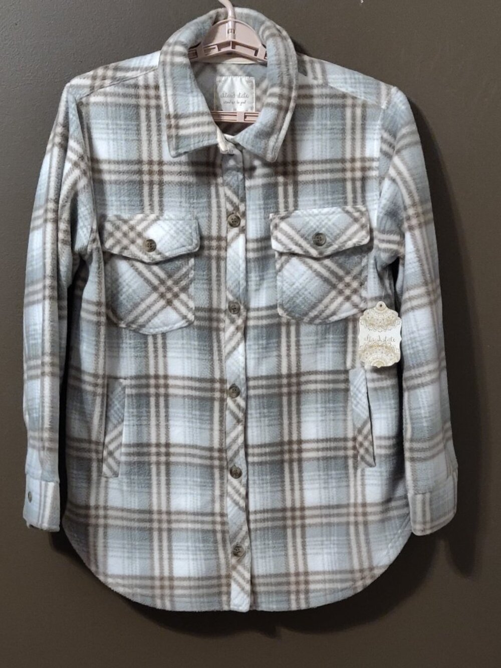 Altar'd State Plaid Shacket Sage & Taupe MEDIUM NEW WITH TAGS - Picture 1 of 6